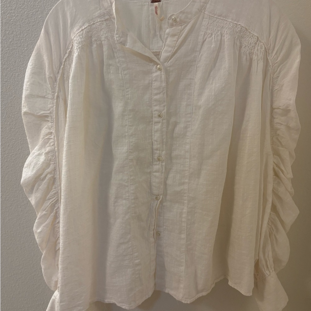 Free People Cream Button-Up Blouse